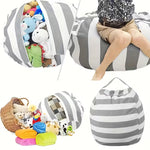 Striped Plush Toy Storage Bag – Cotton Canvas Organizer