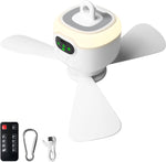 Portable Ceiling Camping Fan with Light – 8000mAh Battery, Remote Control Timer
