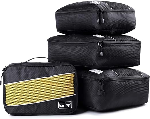 Packing Cubes Nylon Travel Organizer Bag Black - 4 Pack