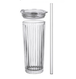 Ribbed Glass Tumbler with Lid and Straw – Leak-Proof, Reusable, Stylish