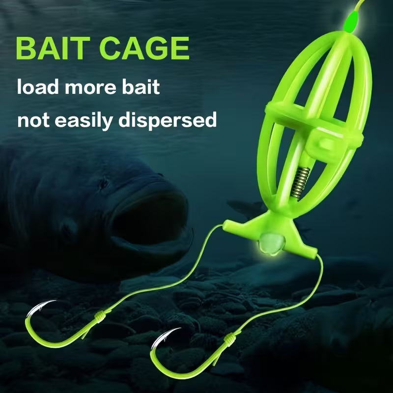 Fishing Bait Atomizer Cage Feeder Set – 4-Pack with Dual Hooks