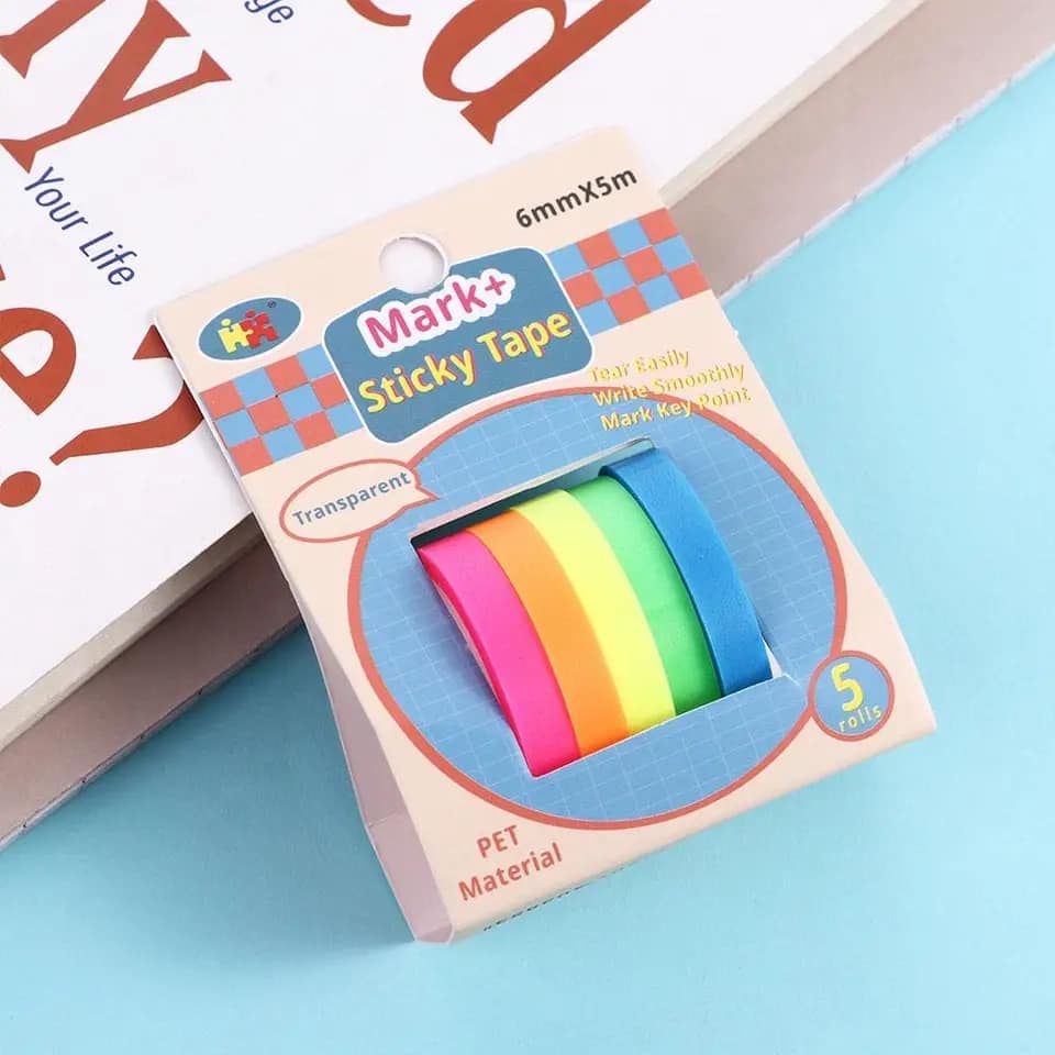 Neon Transparent Sticky Note Tape - 5pc