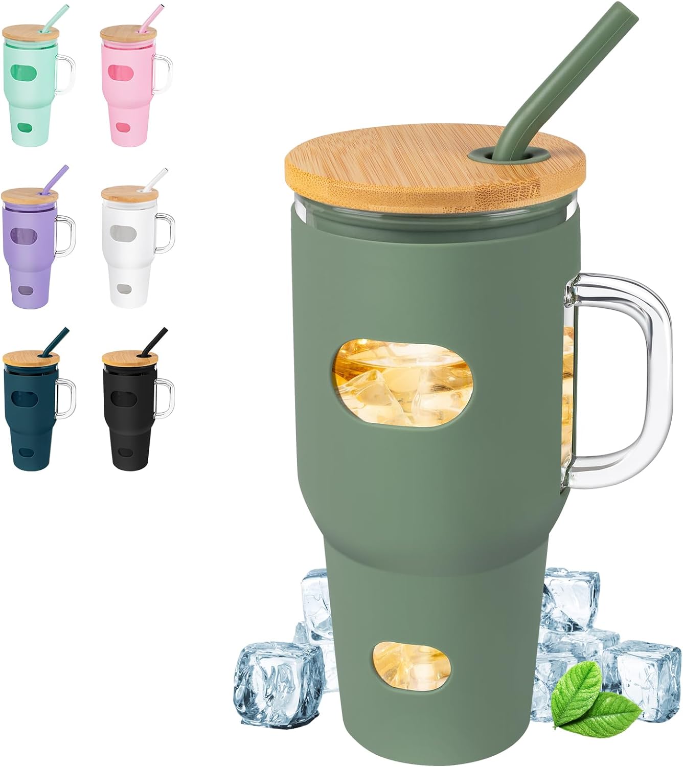 Portable Glass Cup with Lid, Straw & Silicone Sleeve