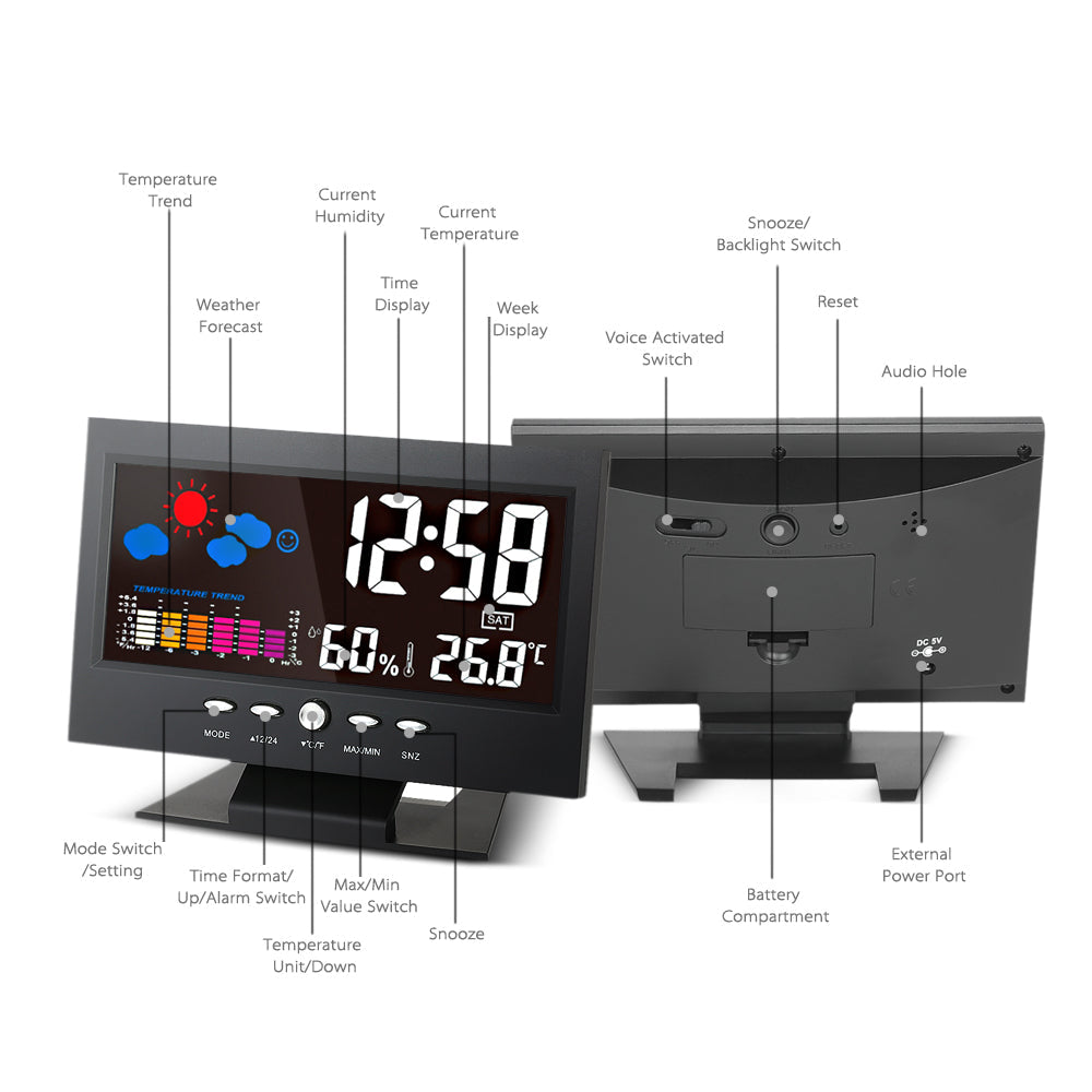 Colour Screen Weather Forecast Temperature Humidity Calendar Alarm Clock