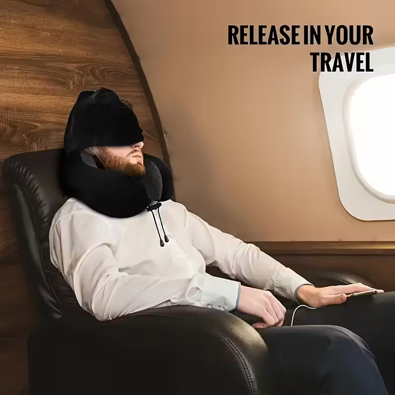 Velvet Memory Travel Neck Pillow with Hood&nbsp;