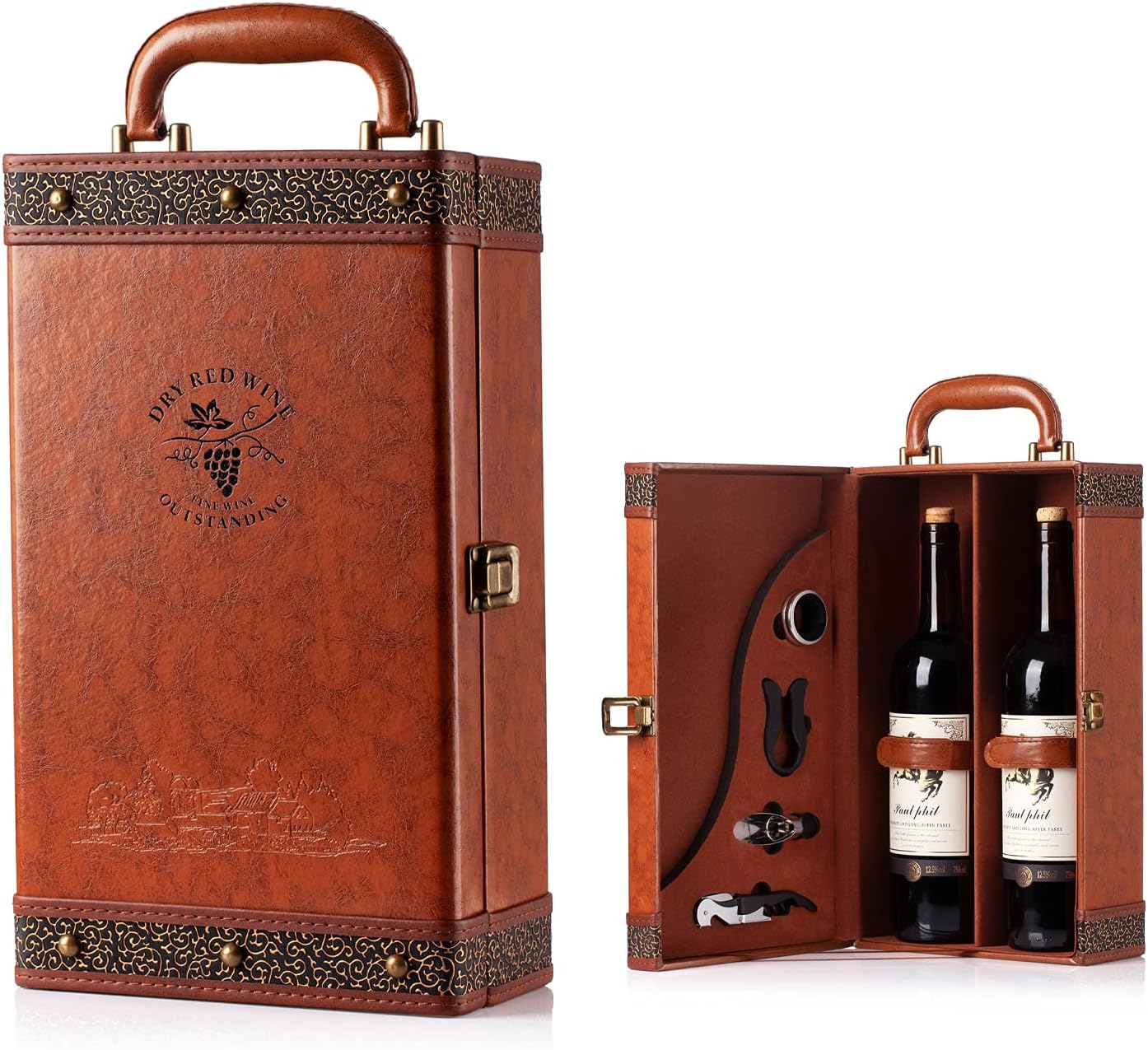 2 Bottle Luxury Wine Box Gift Set - Brown