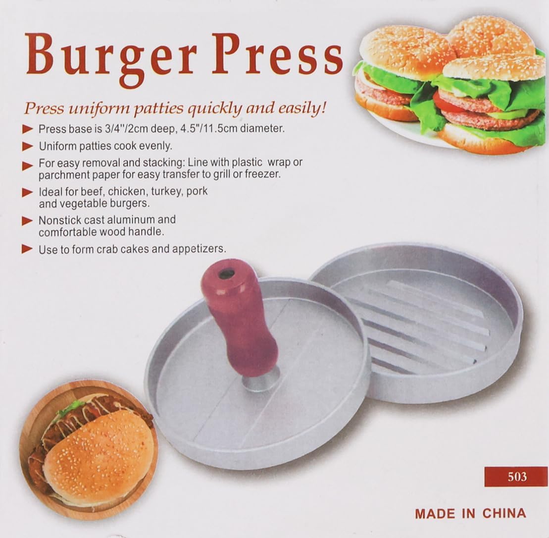 Burger Press Kit – Nonstick Cast Aluminum with Wooden Handle