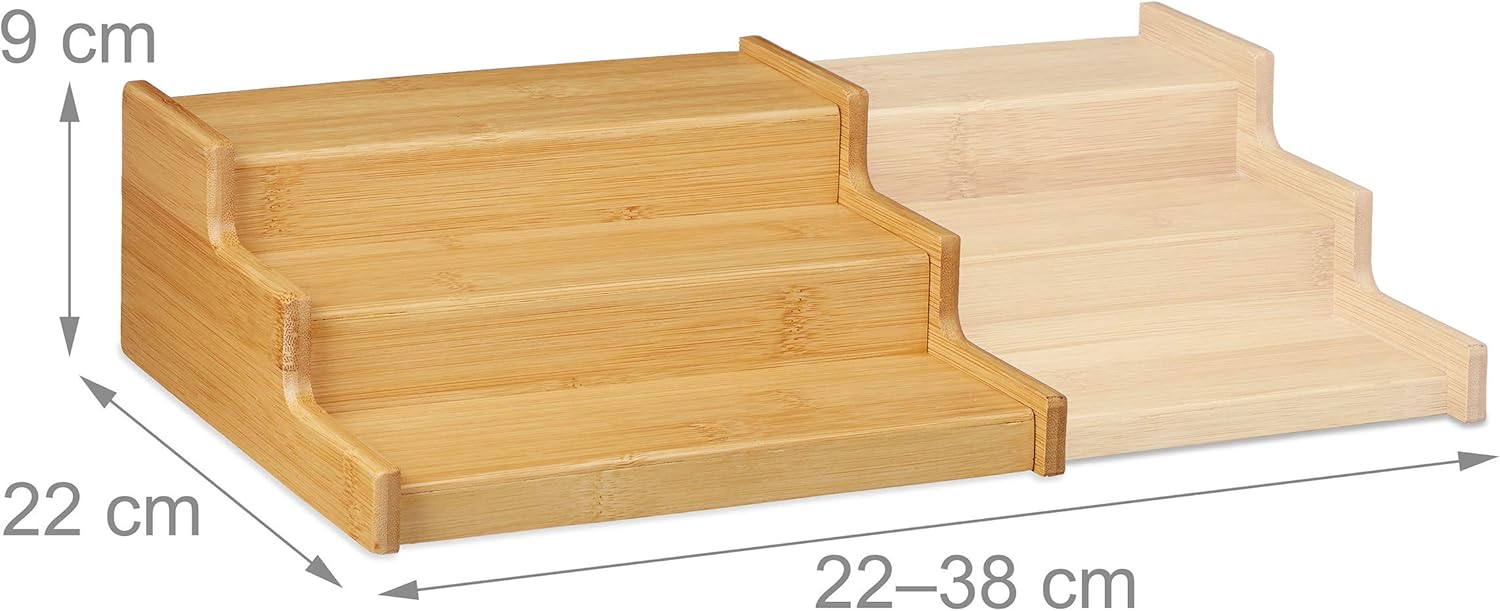 Natural Bamboo Spice Rack – 3-Tier Extendable Kitchen Organizer