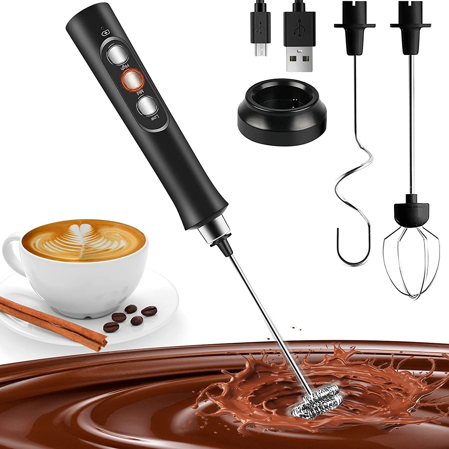 WhipCharge Handheld Electric Milk Frother with Charging Base