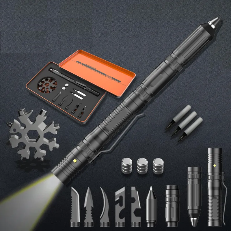 TactiPro 16-in-1 Multifunctional Tool Set – Tactical Pen, Snowflake Tool, Flashlight and More