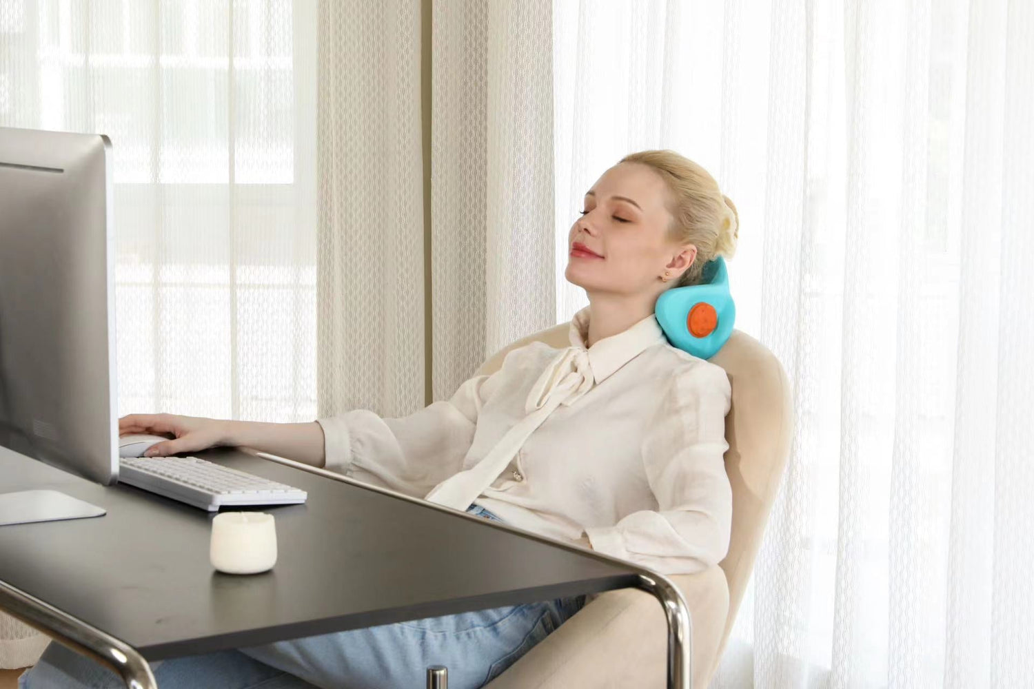 EMS Heat Vibrating Back & Neck Massage Pillow