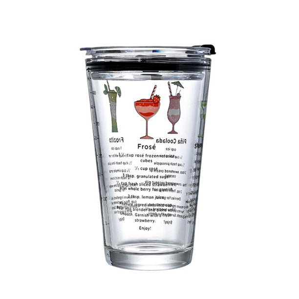 450ML Glass Straw Cup with Scale Transparent Graffiti Style