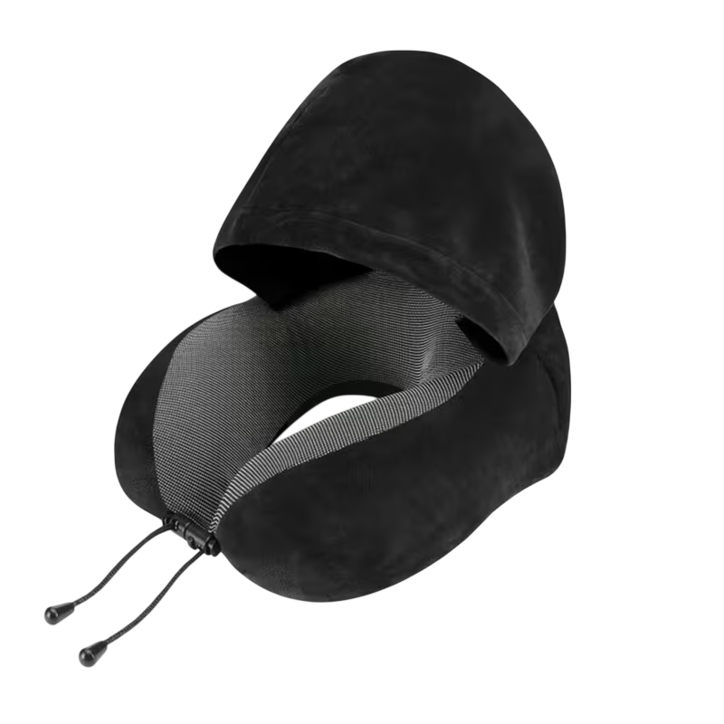 Velvet Memory Travel Neck Pillow with Hood&nbsp;